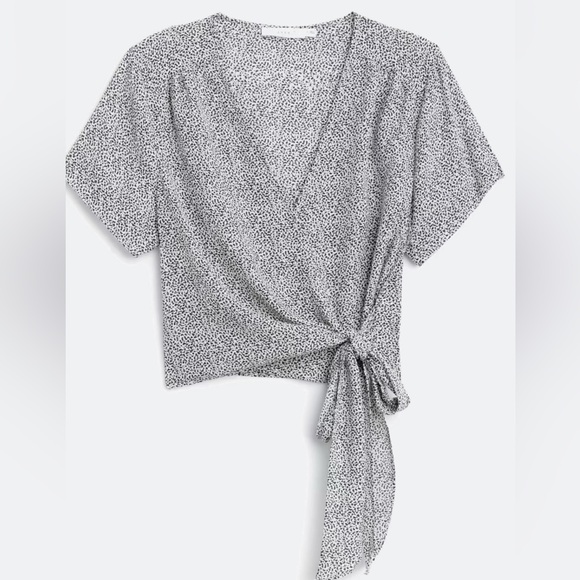 Lush Tops - Lush Black and White Patterned Wrap Blouse